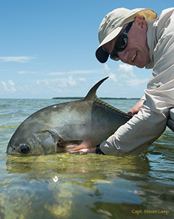Angler releases a Florida Keys permit that was caught on the flats